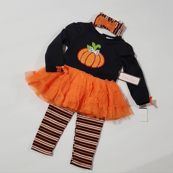 Little Lass 3pc Sequined Pumpkin Halloween Set (12M) - Picture 1 of 10
